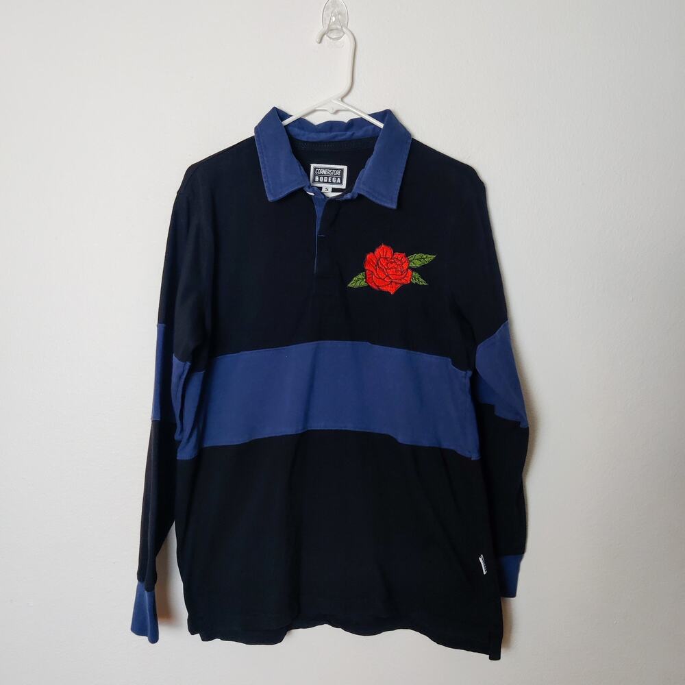 Cornerstore Bodega Rugby Striped Relaxed Polo Shirt Rose Crest Small Streetwear